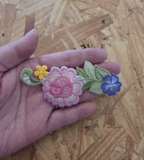 Flowers - Pink - Spring - Garden - Embroidered Iron On Applique Patch - Crafts