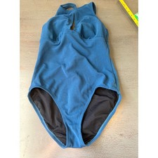Kona Sol Teal Blue Ribbed Halter Keyhole One Piece Swimsuit Womens Small