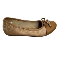 Michael Kors Girl s Sz 13 Beige Ballet Flats Shoes Logo Monogrammed Fabric Bow