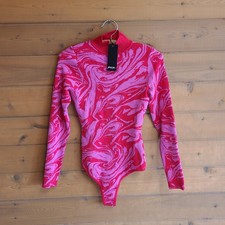 Nasty Gal Marble Swirl Bodysuit Recycled Sweater Y2K Open Back 6 NWT 2000's Rave