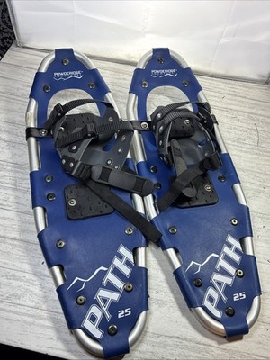 Pair Powderidge 'Path 25' Blue Snow Shoes, 8'' x 25  Worn 2x's Quick Click EUC
