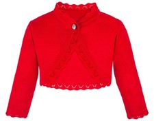 Lilax Little Girls' Knit Long Sleeve Button Closure Bolero Cardigan 7, Red