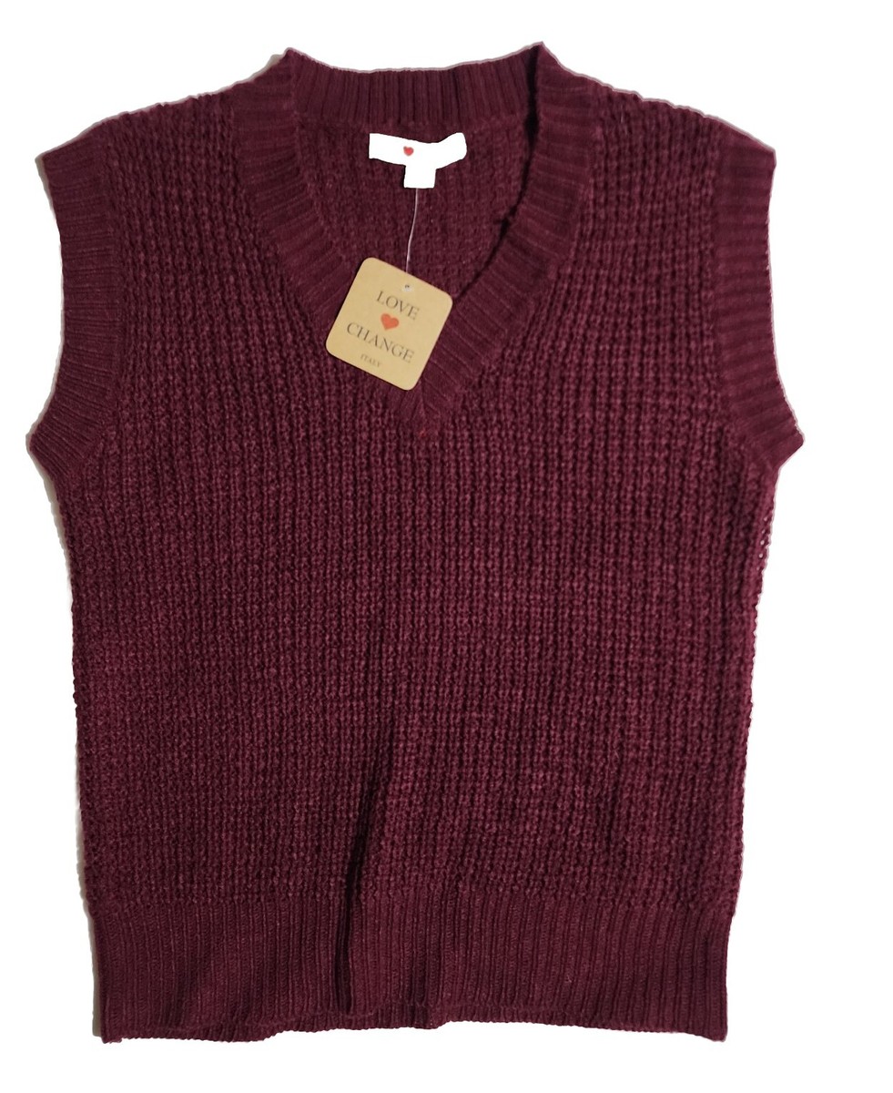 NWT Sweater Vest Love Change Italy Dk Burgundy Medium Pullover Top