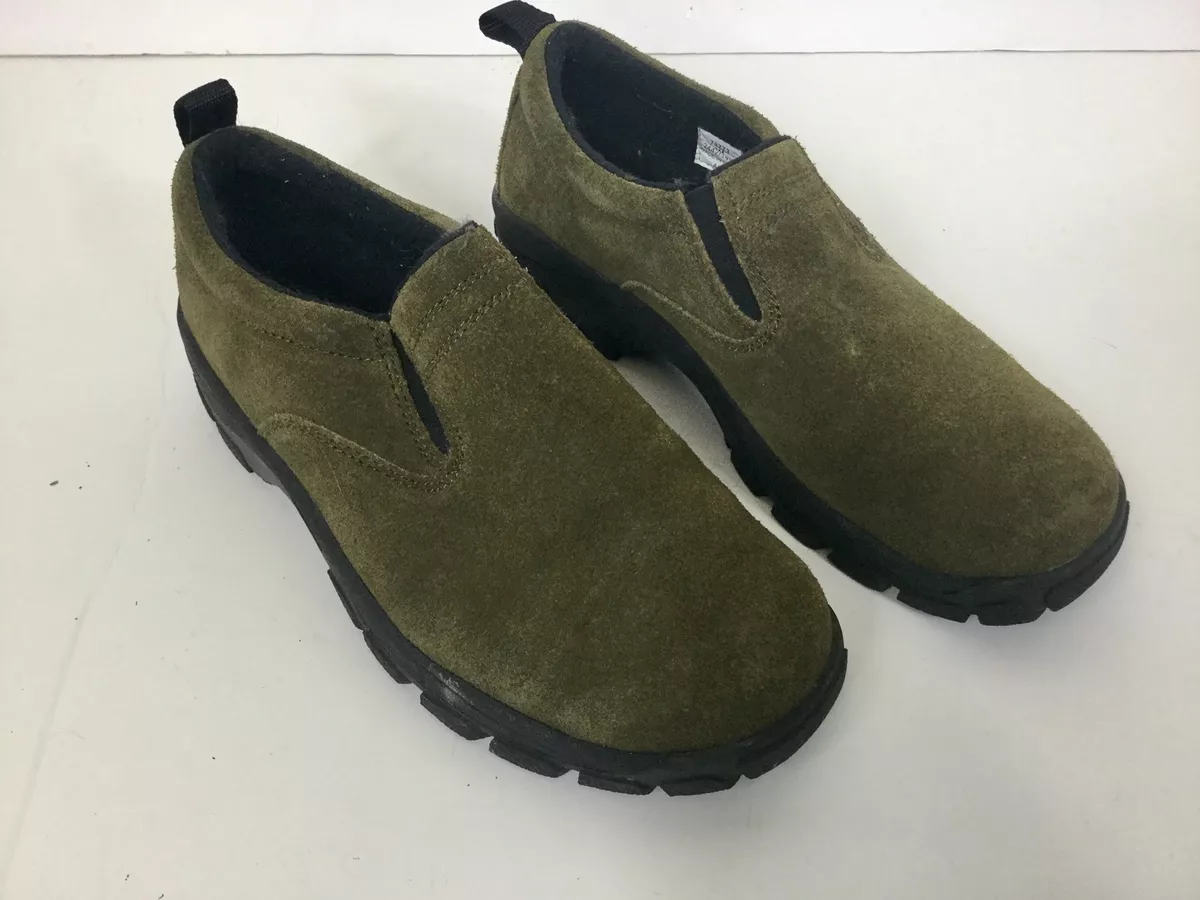 Lands End Womens 5M Forest Green Suede Slip On Loafers