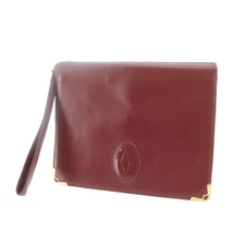 Cartier Must Line Logos Used Clutch Bag Bordeaux Leather Vintage #AH227 S
