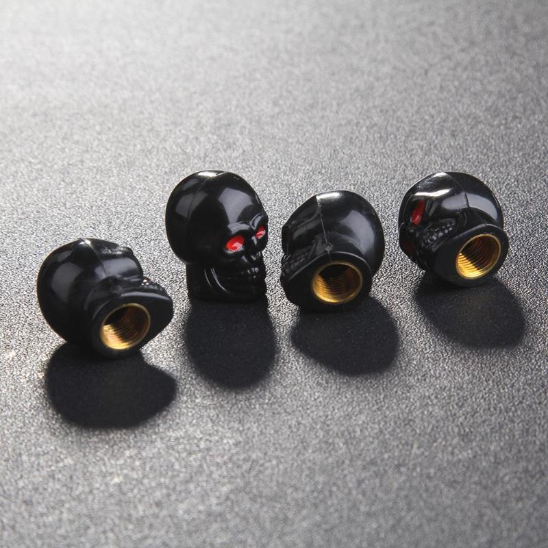4x Skull Black Car Valve Stem Air Cap Cover Tire Wheel Motorcycle/Bike Universal