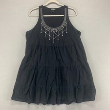 Express Dress Womens Large Black Embroidered Tiered Sleeveless Mini Scoop Neck