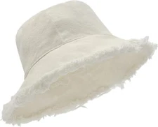 Zylioo XS-2XL Frayed Bucket Hats,Tassel Floppy Fisherman Small-Medium, Beige 