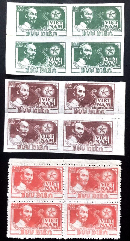 Vietnam 1951 SC#1,2,3   Ho Chi Min,  Blocks of 4, SCV$240. MNH NGAI