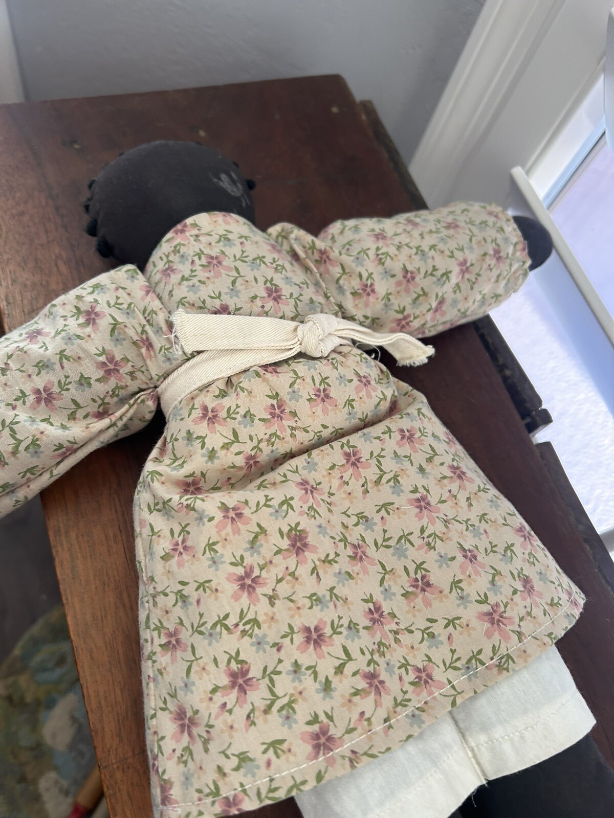 Vintage Handmade African American Black Cloth Doll With Apron