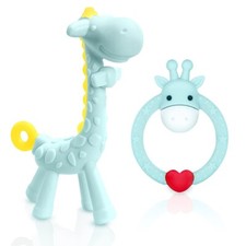 SHARE CARE BPA Free 2 Silicone Giraffe Baby Teether Toy Blue With Storage Case