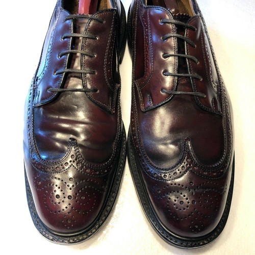 Vtg 60's Burgundy Genuine SHELL CORDOVAN Dress Shoe Wing Tip Brogue Oxfords 10.5 - Picture 8 of 10