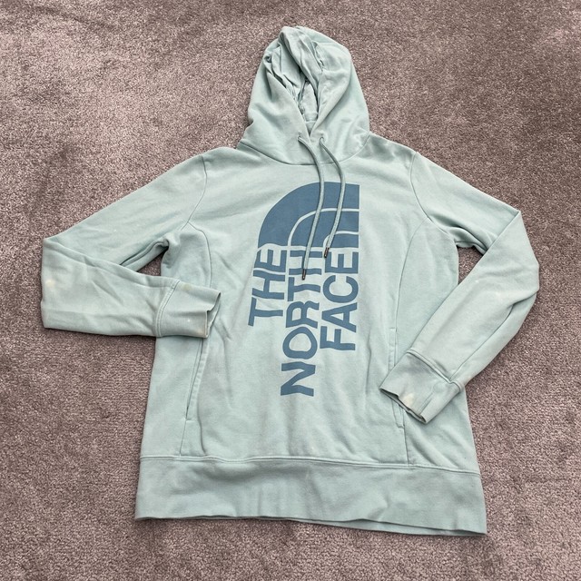 The North Face Hoodie Sweatshirt Womens Medium Blue Graphic Fleece Pullover