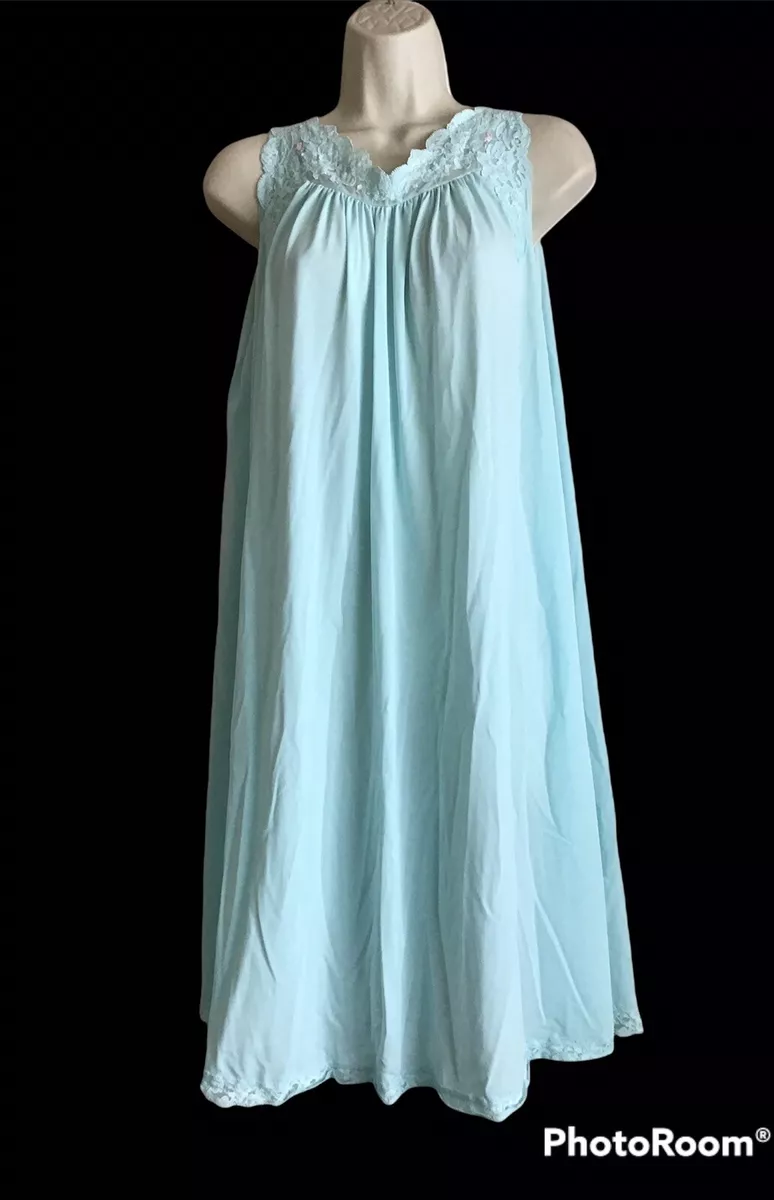 Vintage Shadowline Nightgown Nylon Knee Length Sleeveless Mint