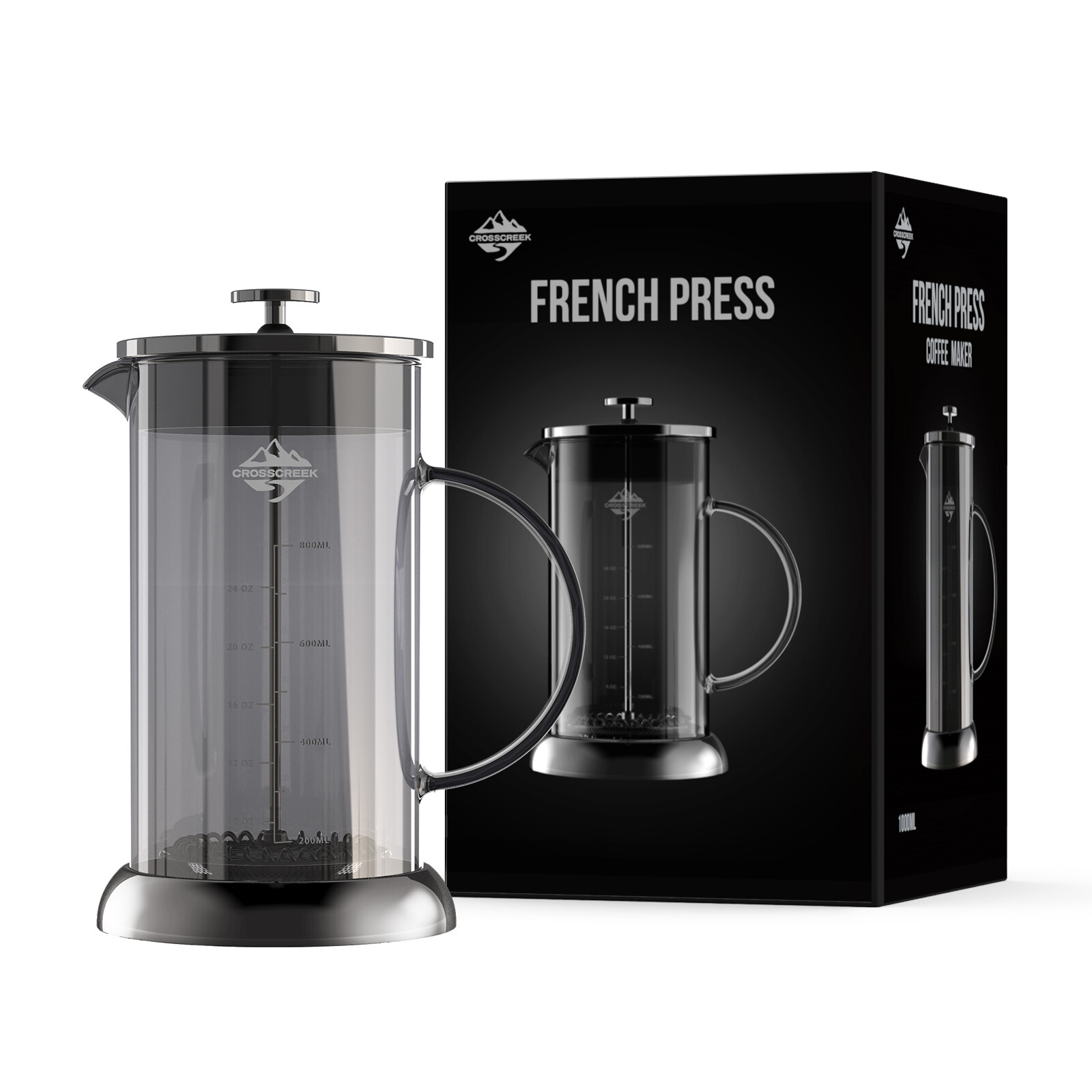 Coffee Maker, Glass French Press By Crosscreek Bpa Free Pres
