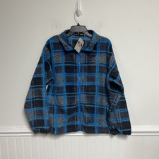 Ram King Blue Gray Black Plaid Fleece Winter Jacket Full Zip Collared Coat