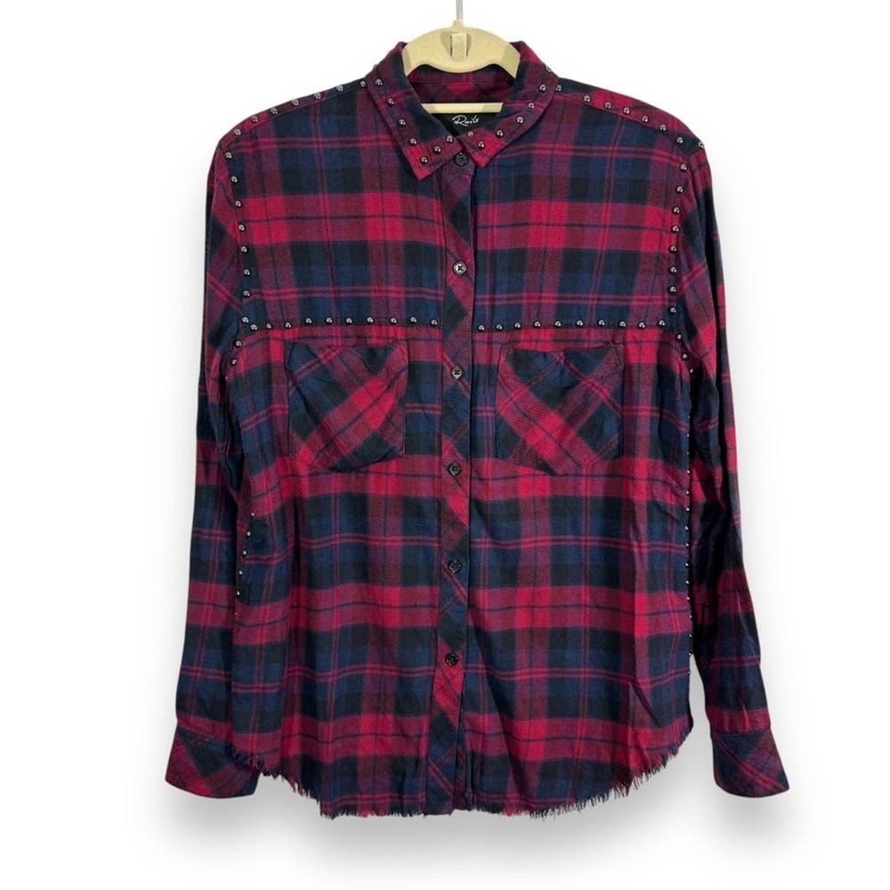 Rails Rex Plaid Button-Up Shirt with Studded Details    