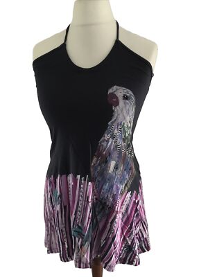 Divided H&M Halter Neck Top 38 Blue Purple Parrot Summer Top Dress