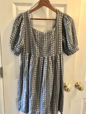 Cupio Denim tone Dress Top Daisies Sz.S Embroidered Look Zip Side