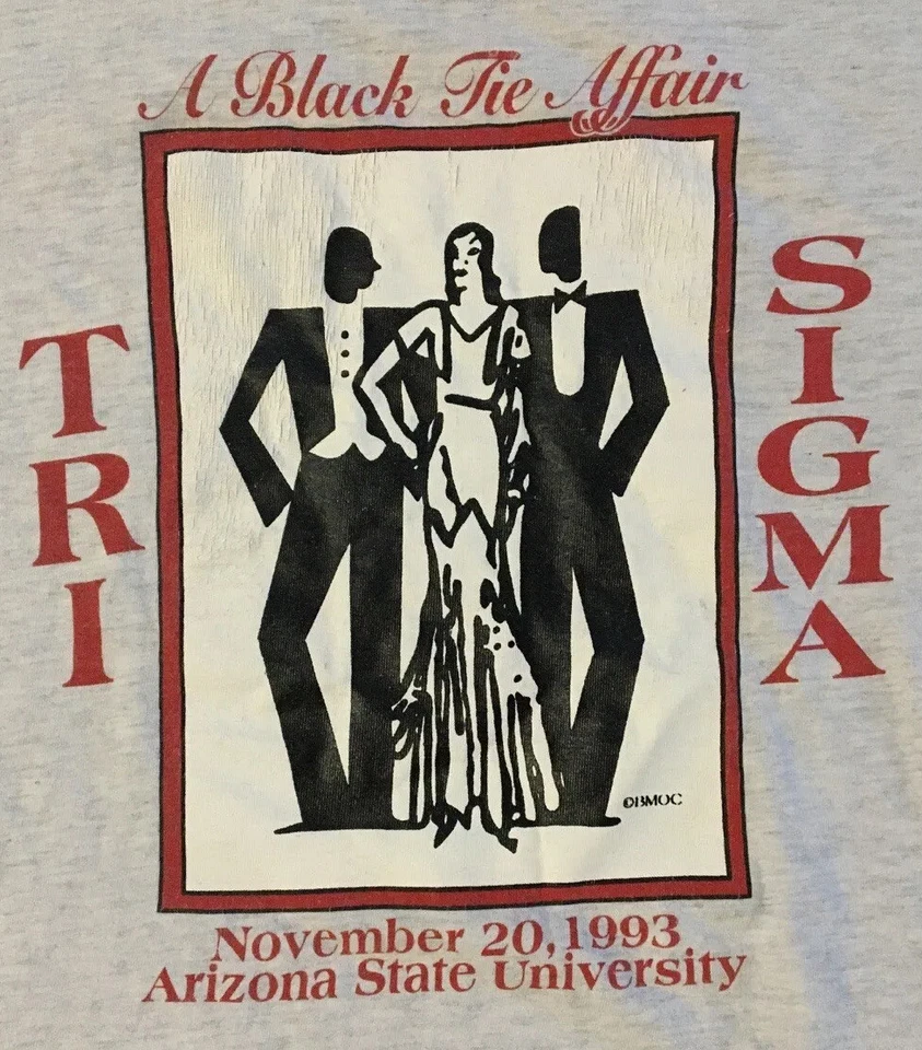 Vtg 90s ASU Tri Sigma Black Tie Affair Faded Shirt L XL Sorority College Grunge - Image 3 of 4