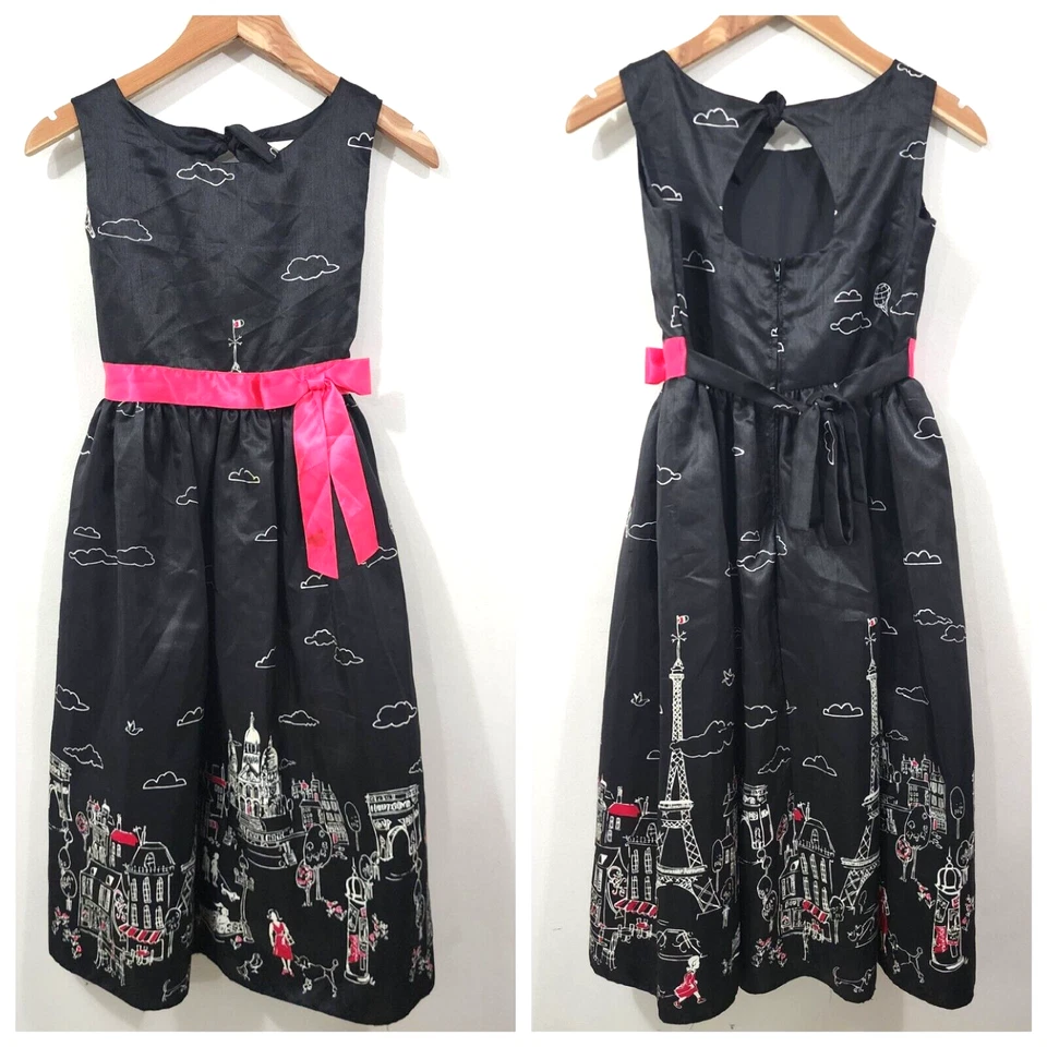 Vintage Rare Editions Paris Girls Dress Black Tea Length Sleeveless Size 14 - Image 2 of 4