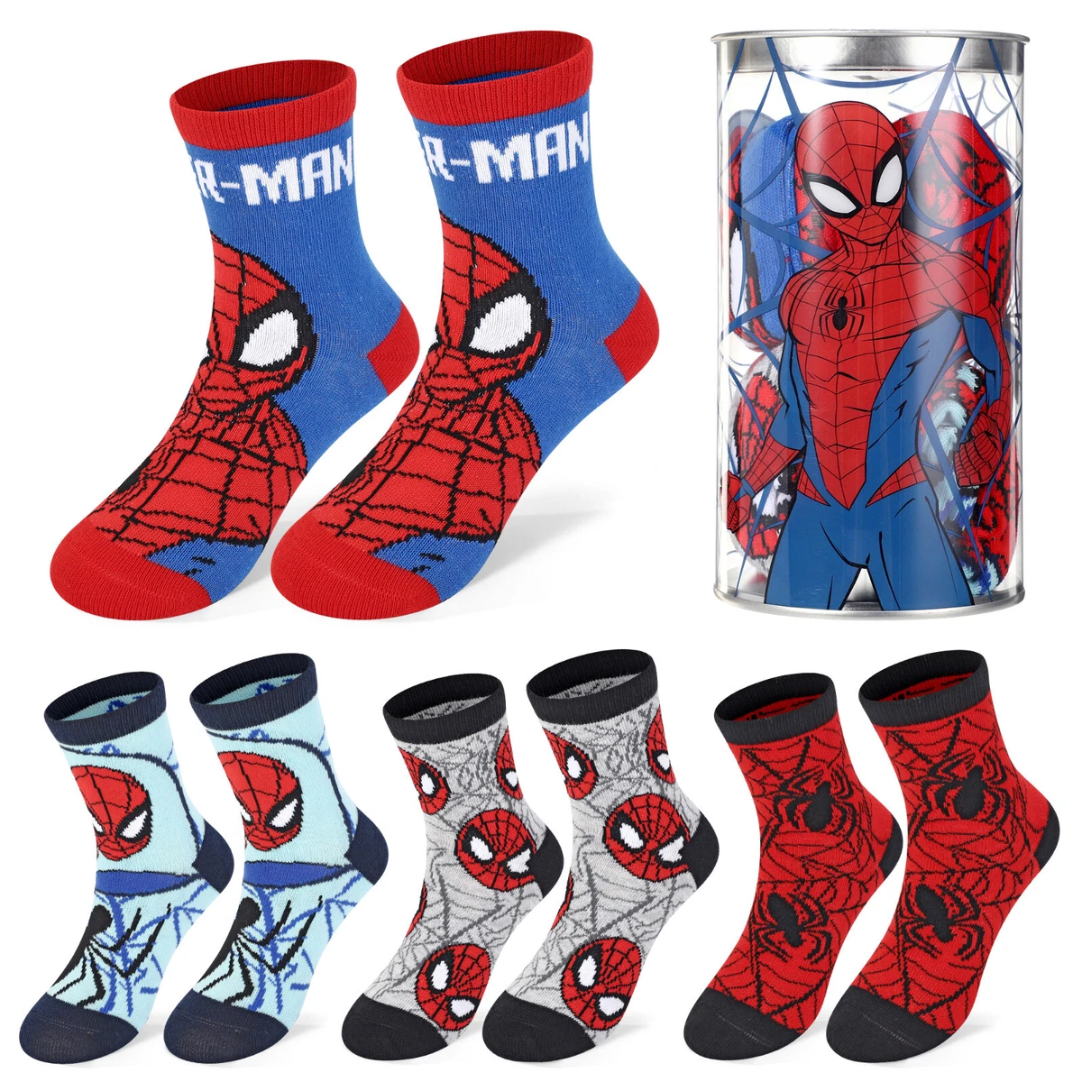 Yankee Toy Box Calzini Marvel Spider-Man Per Bambini - Confezione Da 6 Paia, Athletic Crew, Taglie Da 2-3T A 4-6 Anni - 6