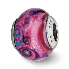 Pink  Purple Swirls Overlay Glass Bead .925 Sterling Silver Reflection Beads