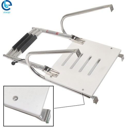 Escalera telescópica plegable de acero inoxidable para barco de 3 pasos con plataforma y pasamanos - Imagen 5 de 12