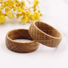 8mm Recycled Whiskey Barrel Domed Wood Wedding Band Ring with Wood Ring Box