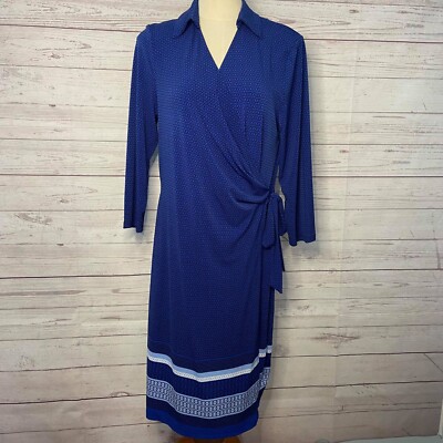 Floral Jersey Knit Wrap Dress The Limited Blue Geometric Border Stretch  Jersey Knit Wrap Dress, L