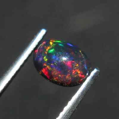 Extremely Rare Fire Black Opal Oval Cabochon 7x5 mm Natural Ethiopian Gemstone