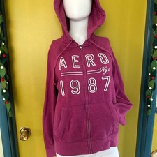 Aeropostale Women's Pink and Burgundy Hoodie