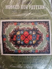 VTG Bucilla Colonial Rose Hooked Rug Duraweave Stamped Fabric 40"x66"  7358L