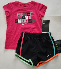 NIKE Girls 2pc shorts Set T-shirt Shorts Athletic Set Size 4 6 6X Pink Blue Blk