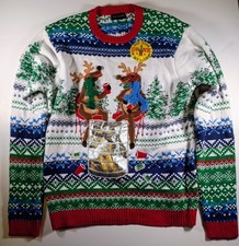 Blizzard Bay Reindeer Campfire Christmas Sweater Large NWOT