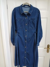Nutmeg Ladies Denim Long Sleeve Belted Shirt Dress with Pockets - Size 22