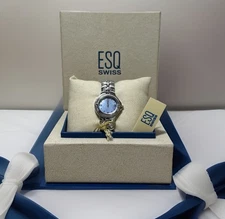 NEW ESQ Esquire Movado Muse Steel Blue Mother of Pearl Dial 07100553 Swiss Watch