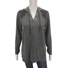 LOGO by Lori Goldstein Womens Hoodie Small Sz Faded Black French Terry Pockets