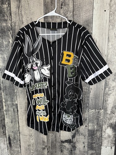 Looney Tunes Bugs Bunny & Elmer Fudd schwarzes Baseball Trikot Größe Large - Bild 1 von 6