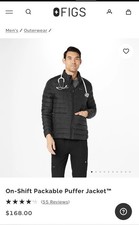 New Wear Figs On-Shift Packable Puffer Jacket in Black, Size Small