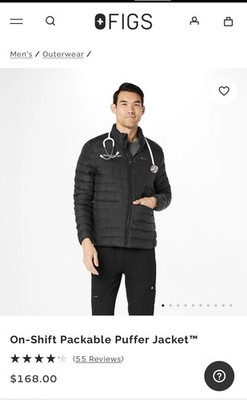 New Wear Figs On-Shift Packable Puffer Jacket in Black, Size Small