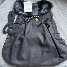 Doggie Design Size XL Designer Harness Black Wool Coat W/ Leash