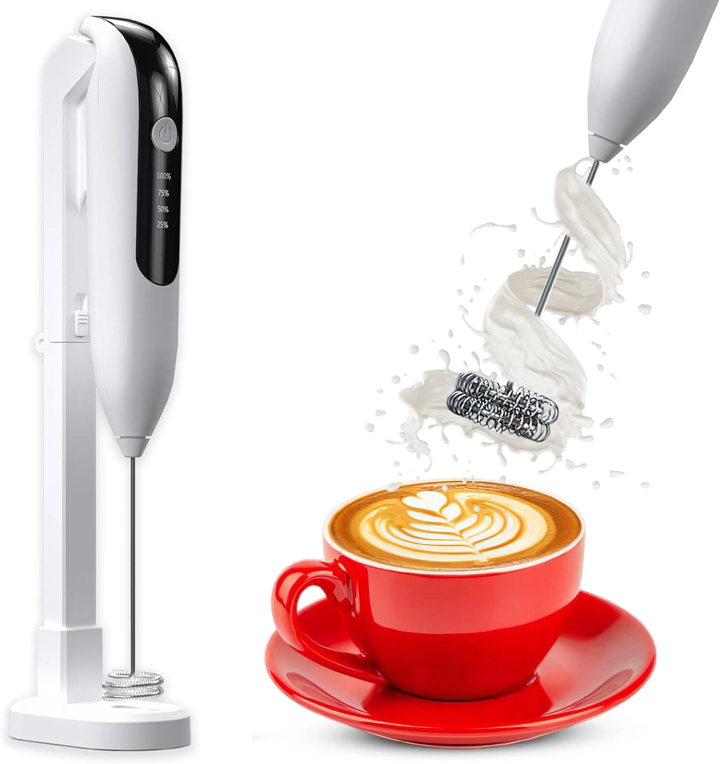 Rechargeable Milk Frother Handheld with Stand for Latte Art/Coffee Mixer Wand/Do