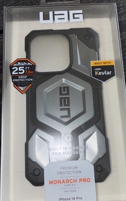 UAG Monarch Pro MagSafe Case made with Kevlar iPhone 14 Pro Silver Black