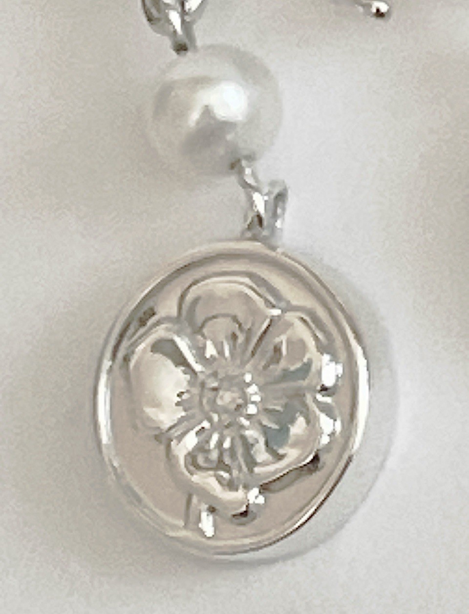 Tiffany & Co. Nature Rose Cultured Pearl 925 Sterling Silver Dangle Earrings