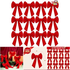 Red Velvet Christmas Bows 12 Pack - 13' Long, 9 Wide - Holiday Decor