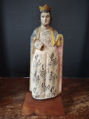 Antique Spanish Colonial Polychrome Carved Wood Santos  Doloroso 17th C Mary 14''