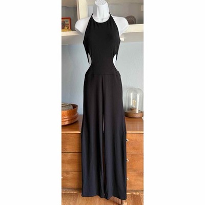 Reformation Aspen Knit Jumpsuit Halter Neck Black Size S Wide Leg | eBay