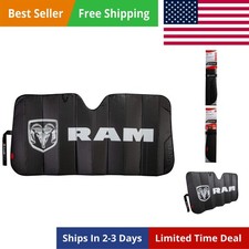 003860R01 RAM Logo Black Matte Finish Front Windshield Accordion Sunshade
