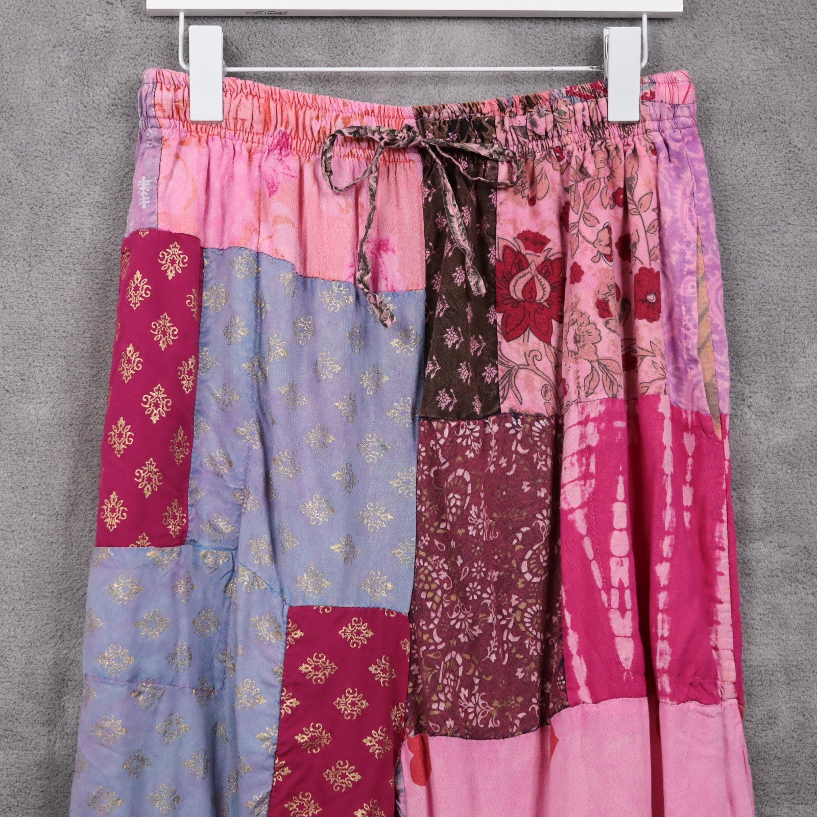 Patchwork Wide Leg Pants Drawstring Love Valentin… - image 3